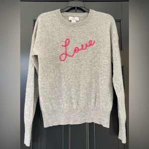 Magaschoni Cashmere Gray Sweater with Pink “Love” Embroidery